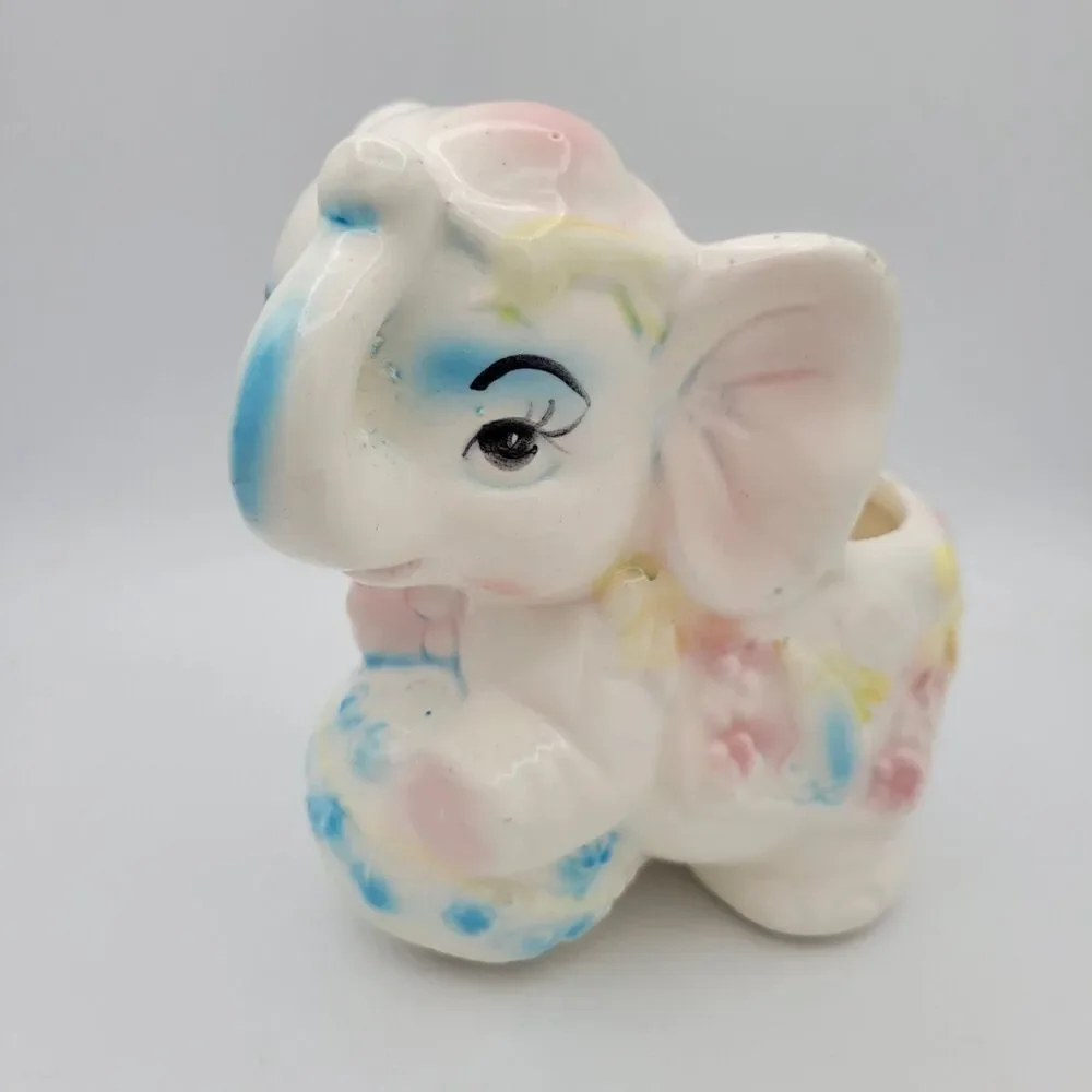 Vintage Pastel Elephant Planter Ceramic Nursery Decor